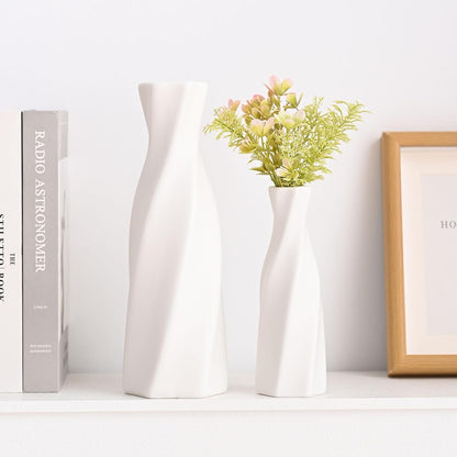 Ceramic Vase - Flowers Vase Modern Home Decor, White Geometric Decorative Vases for Living Room, Dried Flower Vase, Mantel, Table Decoration