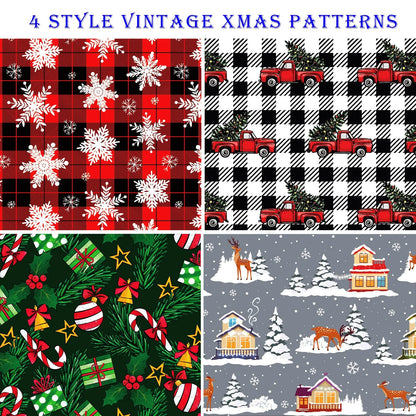 Christmas Wrapping Paper for Men Women Boys Girls Kids - 4 Styles Vintage Xmas Gift Wrap Paper for Birthday New Year Party - 8 Large Sheets, 27 X 37 Inch