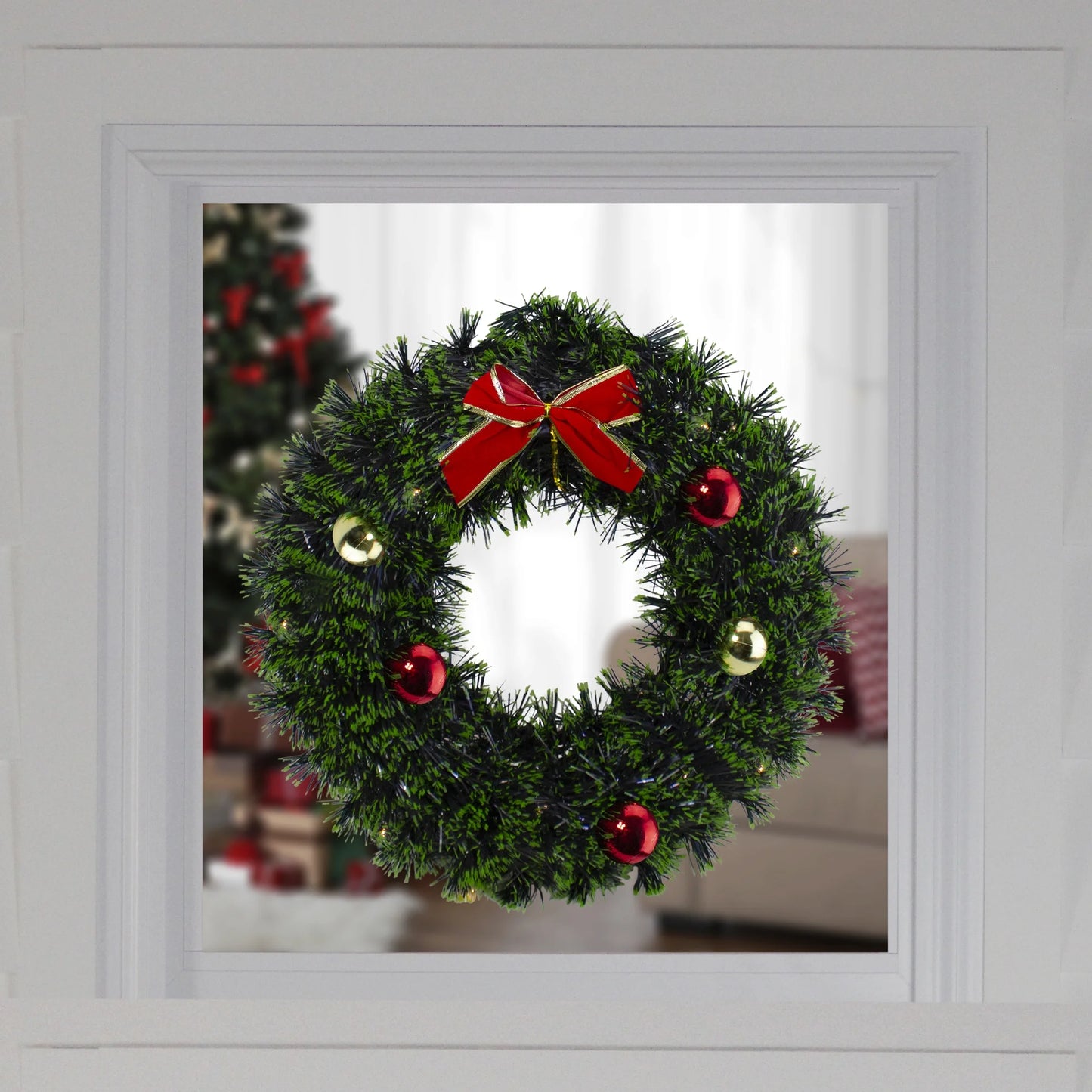 17-Inch Green Tinsel Artificial Christmas Wreath with Bow - Unlit