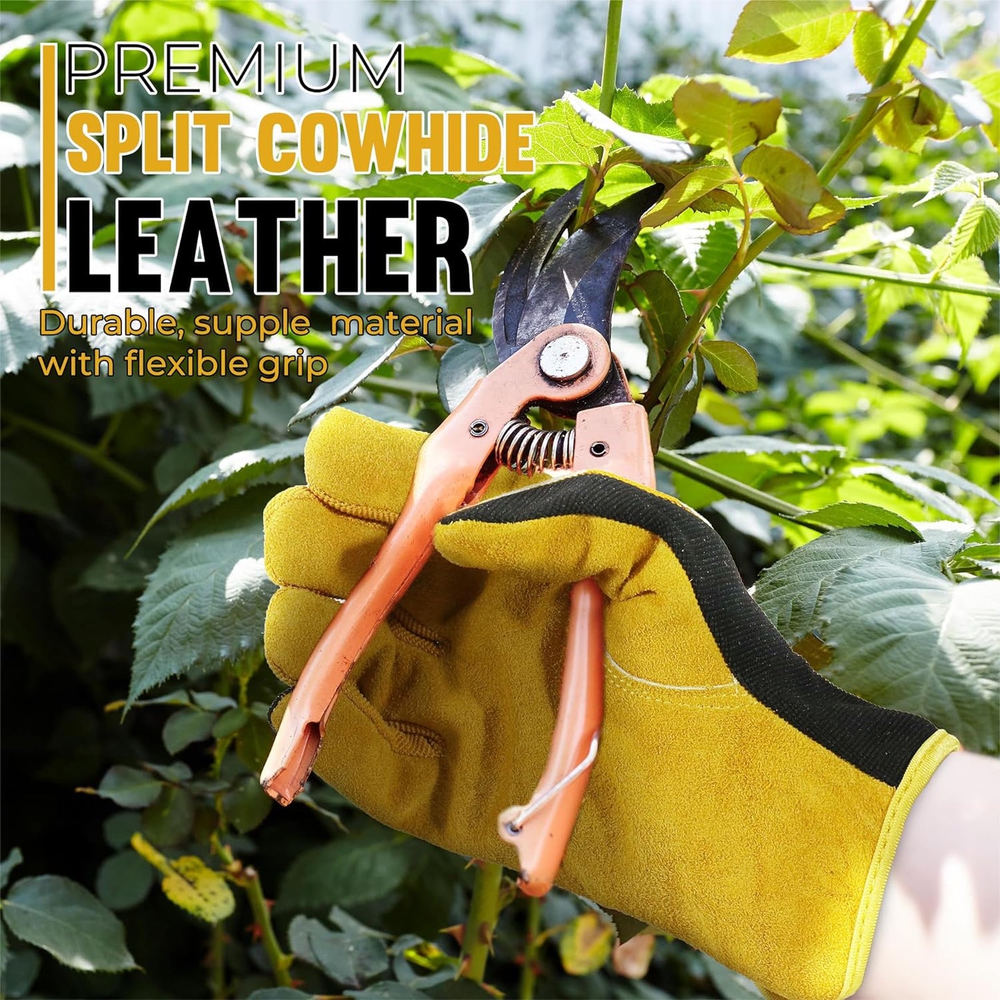 Men Leather Gardening Gloves, Utility Work Gloves for Mechanics, Construction, Driver, Dexterity Breathable Design